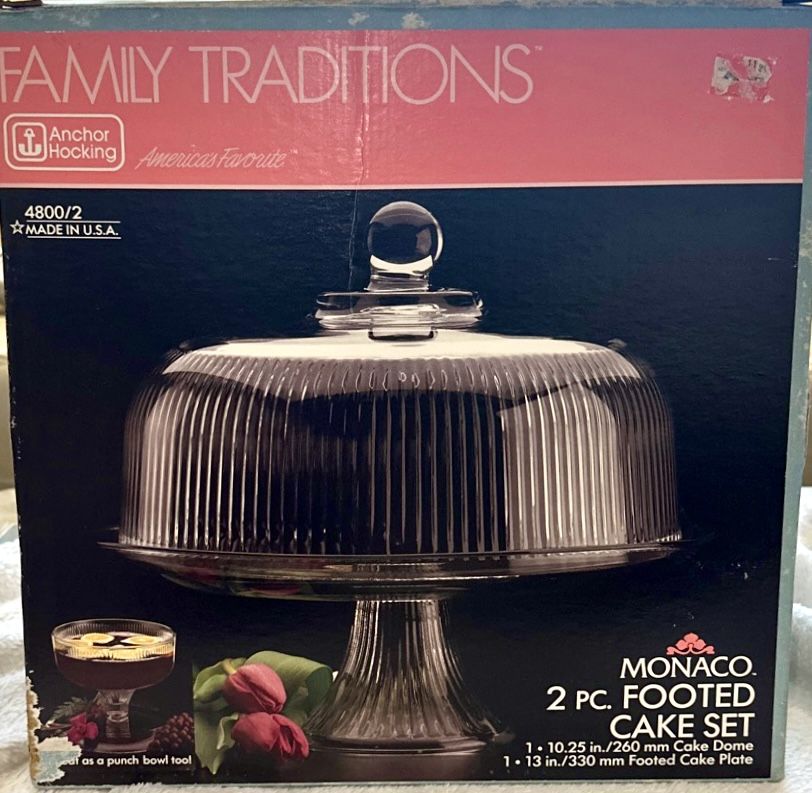 Vintage Anchor Hocking Clear Glass Ribbed Piece Footed Cake