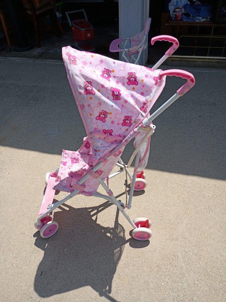 Pink Bears And Flower Baby Stroller With Bonnet