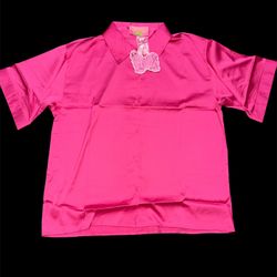 Vibrant Pink Short Sleeve Satin Blouse