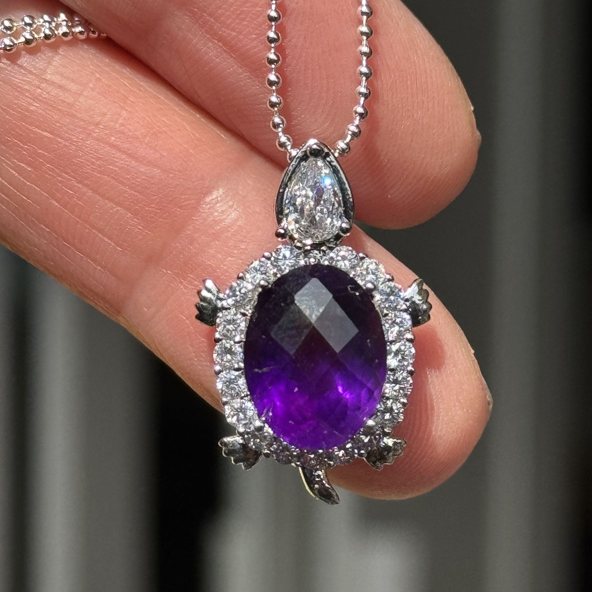 Amethyst Turtle pendant (mixed metals) 925 Sterling Silver Chain 18 inch in length