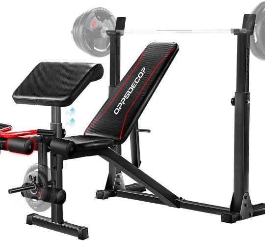 Weight Bench Set with Squat Rack Preacher Curl Leg Extension Professional Bench Press for Full Body Exercise Workout Benches for Home Gym