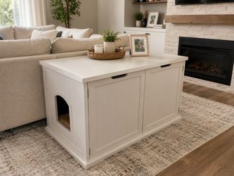 White Wooden Cat Litter Box Enclosure / Hidden Pet Washroom Cabinet 37.5x21.5x22.5in