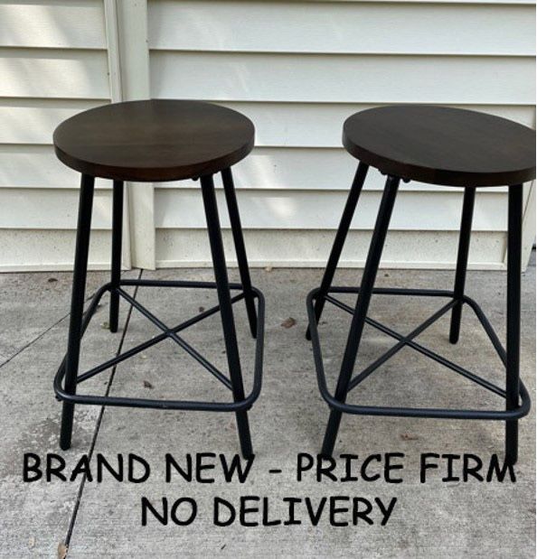 New, Price Firm, Set of 2, Illona, 24-inch Elm Counter Stools w Metal Legs by Carolina Forge