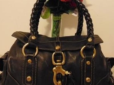 Francesco Biasia Secret Love Braided Leather Handle Satchel Handbag Black $268
