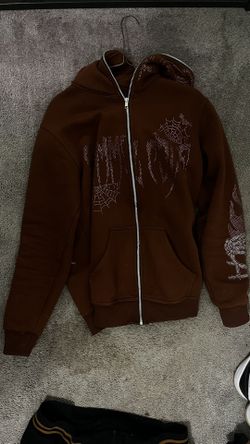 Brown Fullzip Hoodie Pink Rhinestones