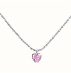 Pink Heart Rhinestone Tennis Necklace. Cadena con Corazon rosita.
