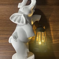 NEW! White Elephant Lantern Statue – Resin Garden Décor with Hanging Lantern