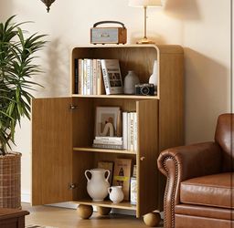 New-Storage Cabinet Modern Freestanding Display Storage, Sideboard Buffet Cabinet with 2 Fluted Doors, Bathroom Floor Cupboard Storage Organizer, Livi