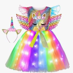 Unicorn Costume for Girls LED Light Up Tutu Dress Size 7-8 years