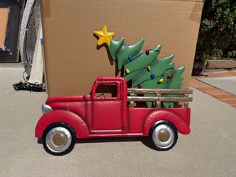 Red Truck with Christmas Tree Metal Decor