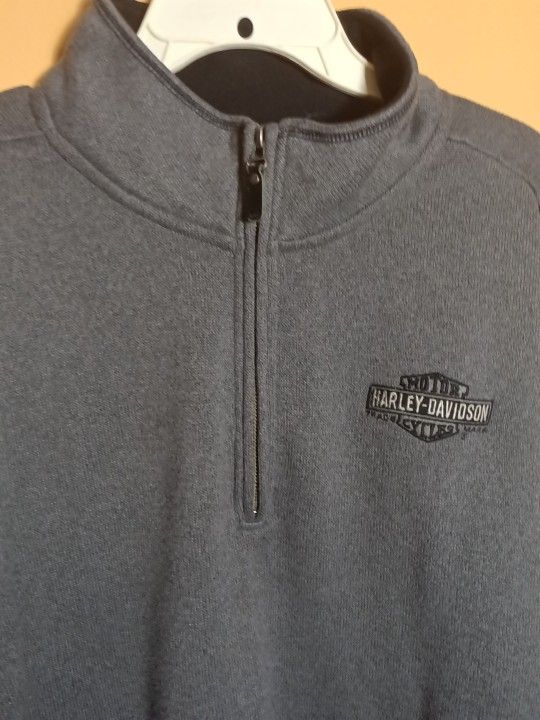 HARLEY-DAVIDSON (GENUINE) MEN'S GRAY 2XL FLEECE LONG-SLVE 3/4 ZIP SWEATER $30.50
