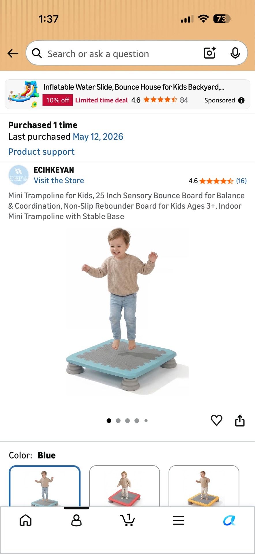 Mini Trampoline for Kids, 25 Inch Sensory Bounce Board for Balance & Coordination, Non-Slip Rebounder Board for Kids Ages 3+, Indoor Mini Trampoline w