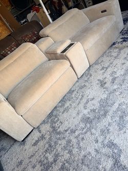 Samba lI Beige Fabric 112" 3 Piece Power Reclining Modular Console Loveseat | Adjustable Headrests USB