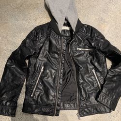 H&M Faux Leather Hooded Coat Kid Sz 8-9