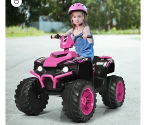 Costway 12V Kids 4-Wheeler ATV Quad Ride On Car w/ LED Lights Music USB Pink