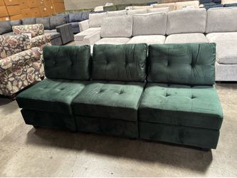 Green couch with storage