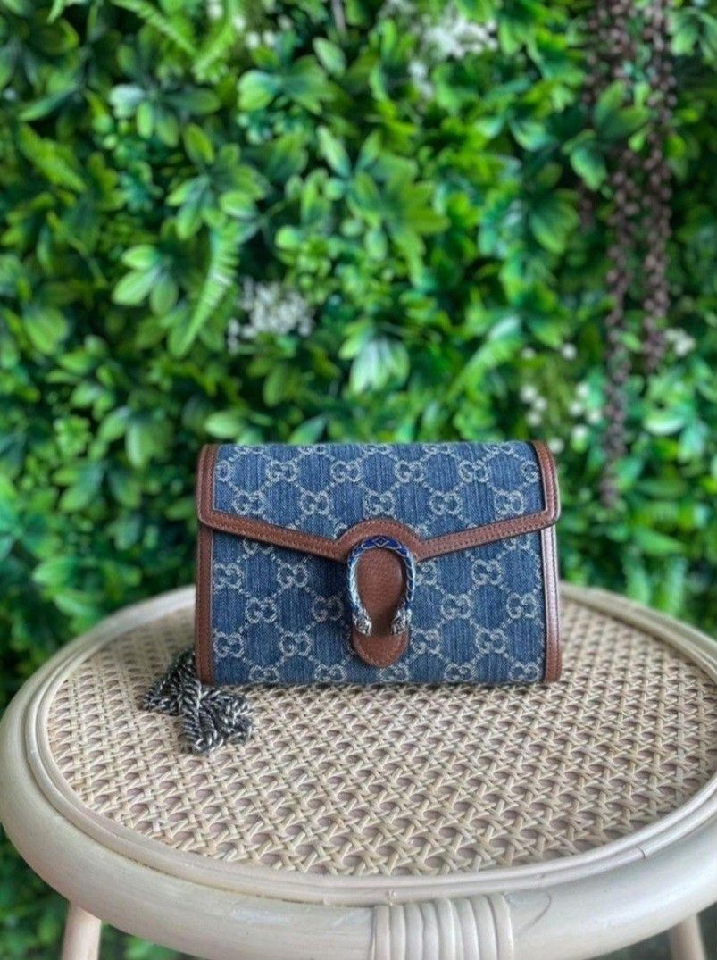 Denim GG Monogram Mini Dionysus Chain Wallet Blue Tea Cuir - Gucci - luxury