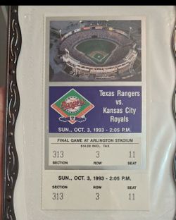 TEXAS RANGERS  1993 NOLAN RYAN  GEORGE BRETT Final Game Full Ticket "SILVER FOIL"