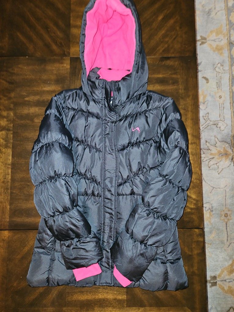 Vertical9 Ski Parka Quilted Hoodie Fleece Lining Black/Pink Sz 16

