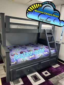 Twin full grey bunk bed with mattresses trundle cama bonita nueva