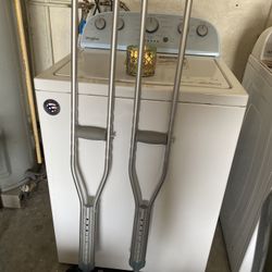 Crutches And Wood Box For Sale
