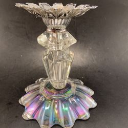 Vintage Exquisite Heavy Iridescent Glass Column Candle Holder 