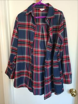 LuLaRoe Large womens.Plaid Flannel Button-Down Shirt with side pockets