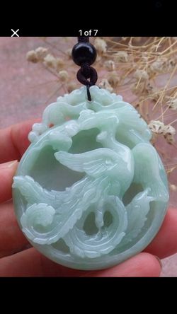 Certificate Jadeite Jade Hand Carved Green Pendant Phoenix Flower