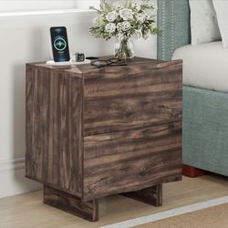 Nightstand with Charging Station – 2 Drawer End Table – Brand New