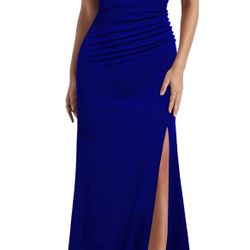 New WOOSEA Women's One Shoulder Sleeveless Split Bodycon Mermaid Evening Cocktail Long Dress Royal Blue Size Large Retail $59