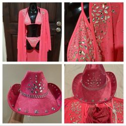❤new! Sale! Women's Sparkly Rhinestone HAT/ Halter Triangle O Ring Top String Thong