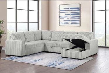 New grey pull out sleeper sofa with storage and free delivery, pay on arrival
