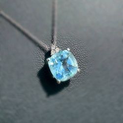 Jewelry Peru 10k white gold natural diamonds 0.015CTW aquamarine 2.04CT. necklace chain 17.00" 1.00mm width