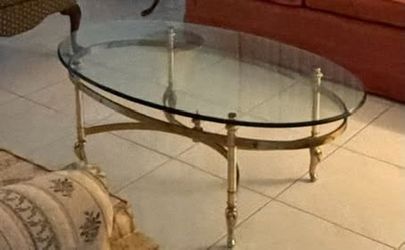 Ethan Allen Glass & Brass Regency Coffee Table