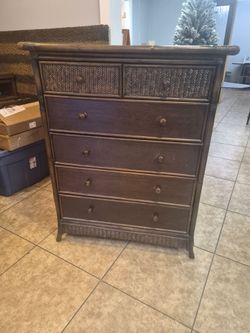 Dark Brown Rattan Bamboo 6-Drawer Chest Dresser
