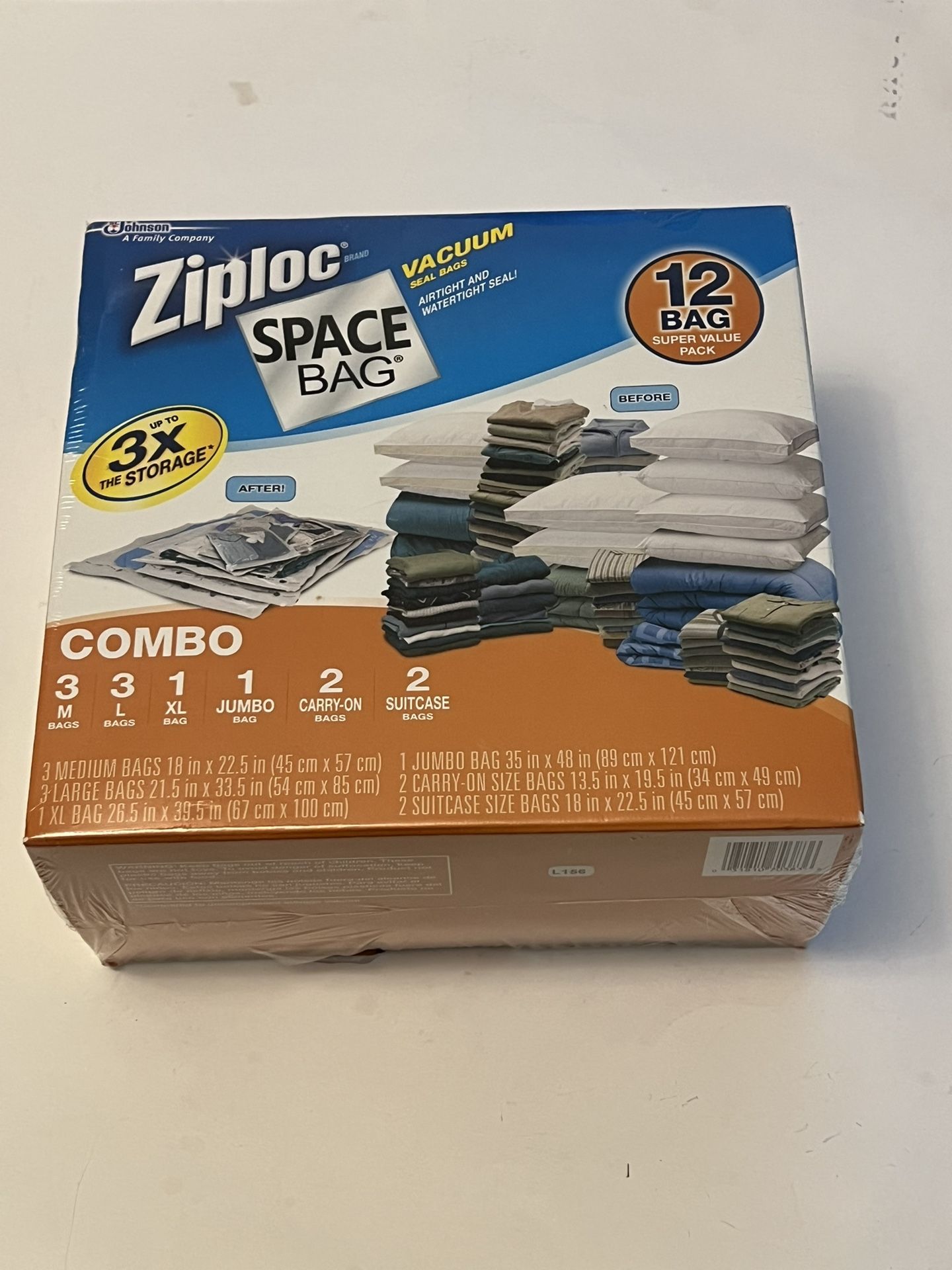 Ziploc Space Bag Combo 12 Bag Value Pack Vacuum Seal - Air & Water Tight Storage