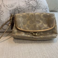 Coach Gold Fold over Kiss Lock Wristlet