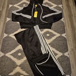 Contrast Trim Hooded Zip Front Cropped Hoodie And Pants Set - Size L