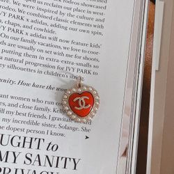 Designer Gold Plated Zipper Pull Charm, Red, Pearl, 22mm 