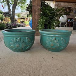 Sunflower Turquoise Clay Pots (Planters) Plants. Pottery, Talavera $45 cada una.