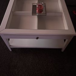 White Middle Table With Push Out Glass Door