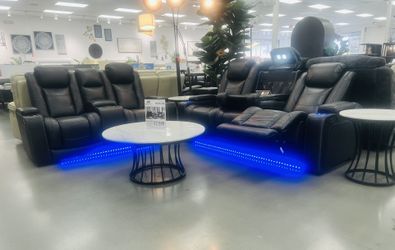  SOFA SET POWER  RECLINER W DROP DOWN CONSOLE W USB  DRINK HOLDER + PORT CHARGER  AVAILABLE IN LIGHT GREY)