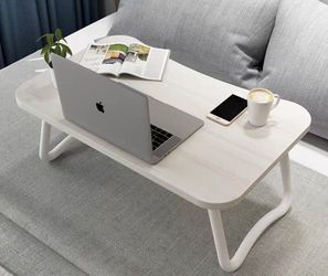 Apple wood small desk on bed, white, size 23x15.7x10.6