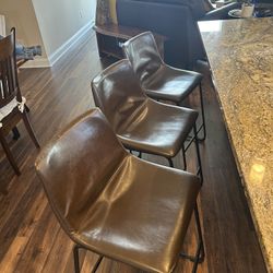 Faux Brown Leather Counter Height Chairs