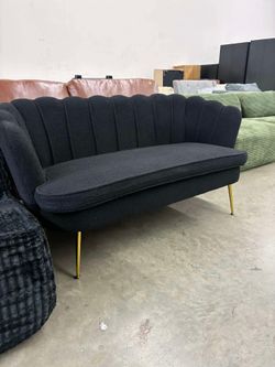 Small Loveseat Sofa, Upholstered Mini Couch with Curved Backrest, Modern 2-Seat Sofa with Gold Metal Legs, Comfy Love