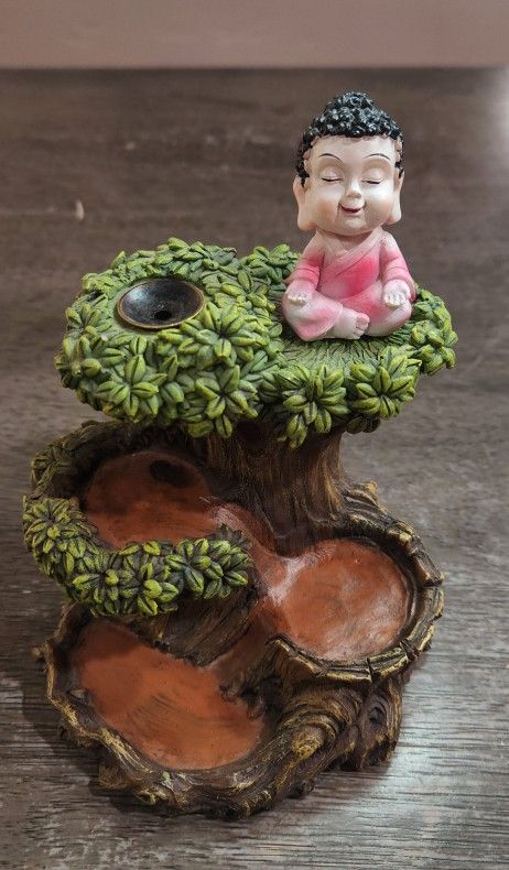 Little Buddha On Tree Back flow Incense Burner.