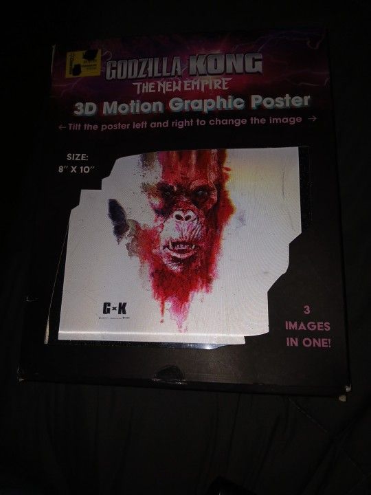 Godzilla x Kong The New Empire 3D Motion Lenticular Graphic Poster. Measuring 8x10 inches, this medium-sized, framed