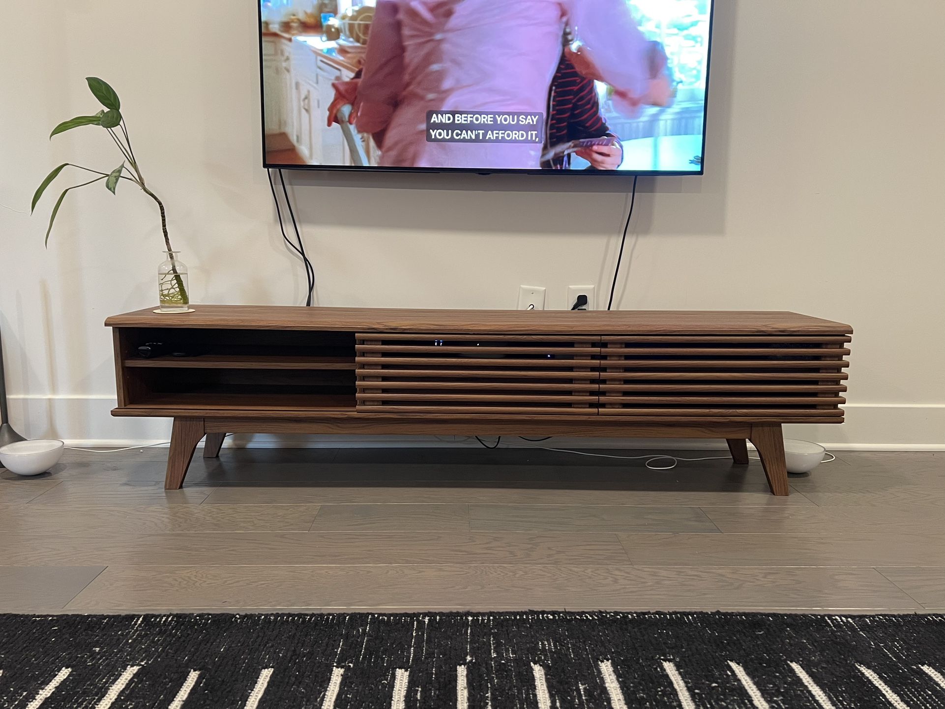 70 inch walnut wood TV stand with storage drawers