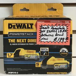Dewalt Powerstack 20V 5.0AH & 1.7AH Batteries Brand New