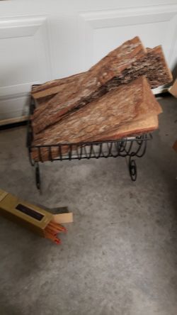Fire Wood Holder with Wood $20, Fireplace Screen $25